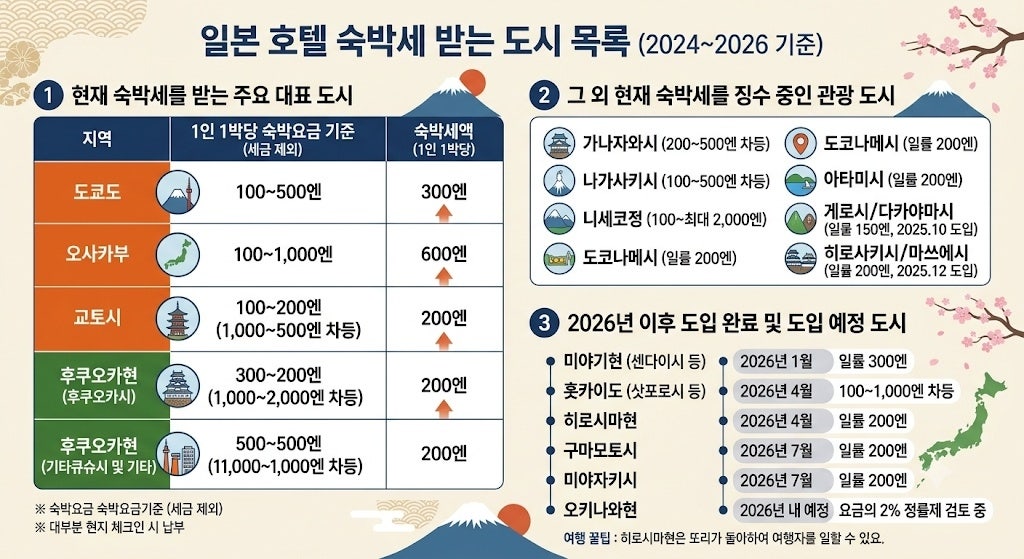 일본 호텔 숙박세 도시별 안내