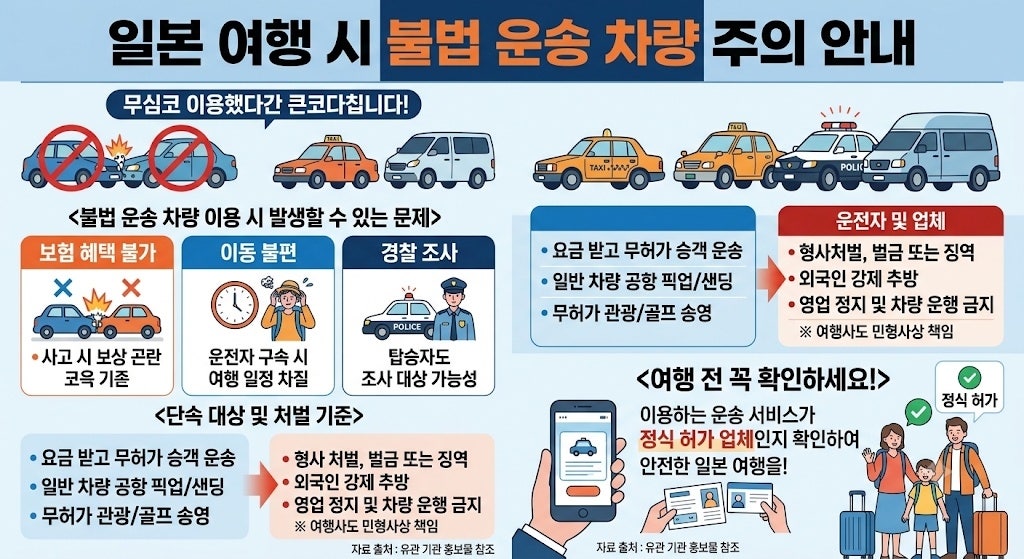 일본 여행 불법 운송 차량 주의 안내