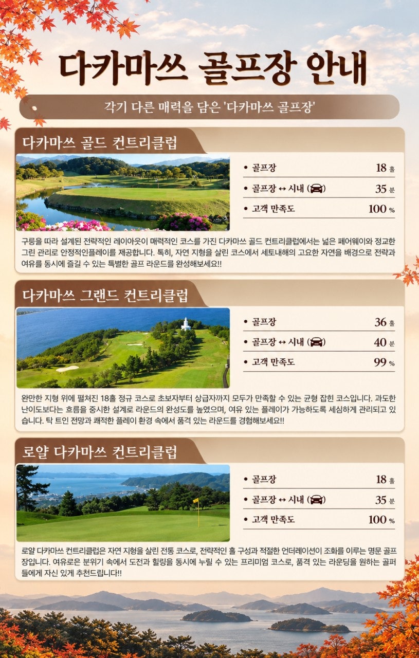 다카마쓰 골프장 3개 코스 소개 카드