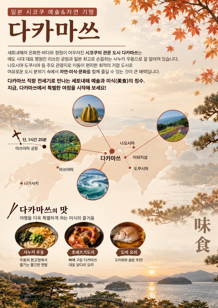 다카마쓰 관광 지도 – 리츠린 정원·세토내해 소개